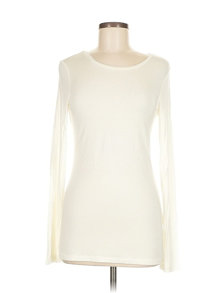 Pre-owned Halogen Long Sleeve Top Ivory Boatneck Tops In White