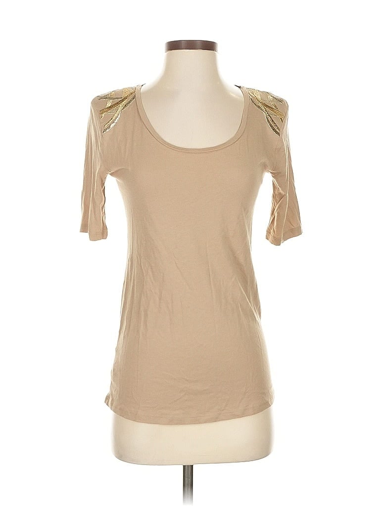 Pre-owned Ann Taylor Short Sleeve Top Tan Sweetheart Neckline Tops In Brown