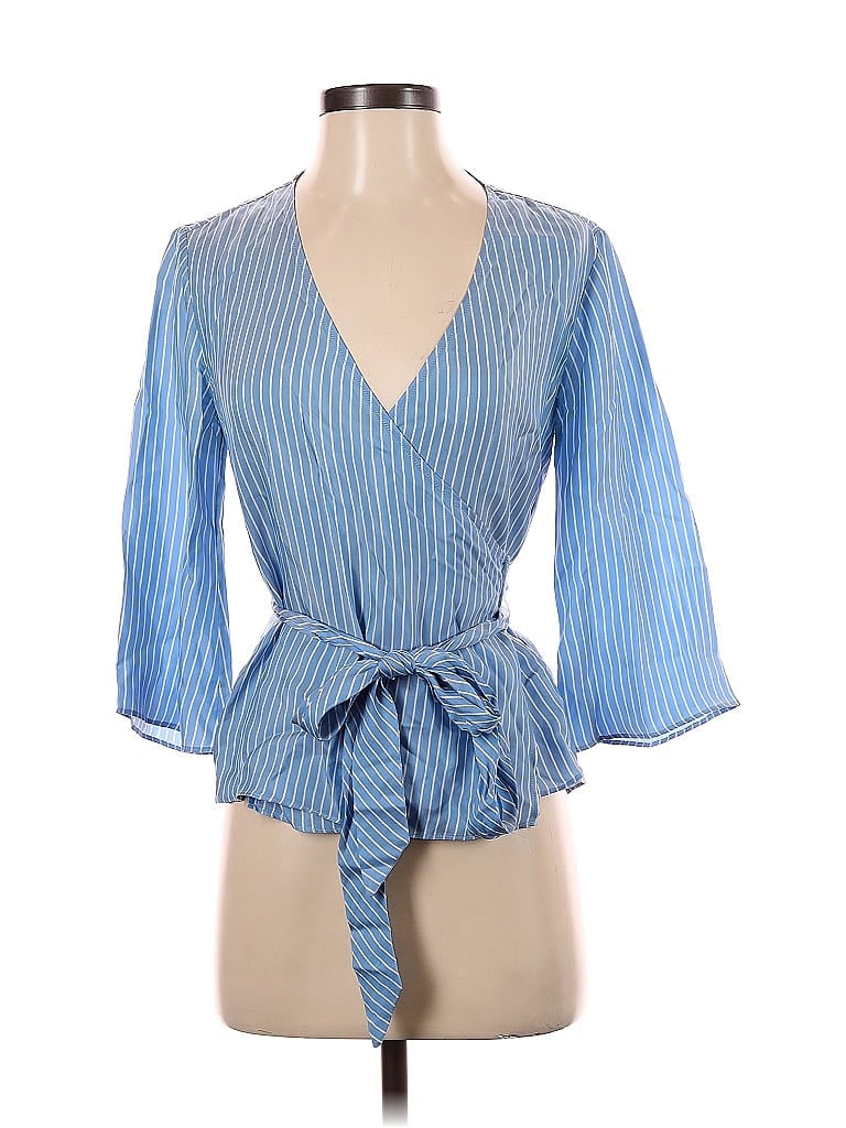 Pre-owned Theory 3/4 Sleeve Blouse In Blue