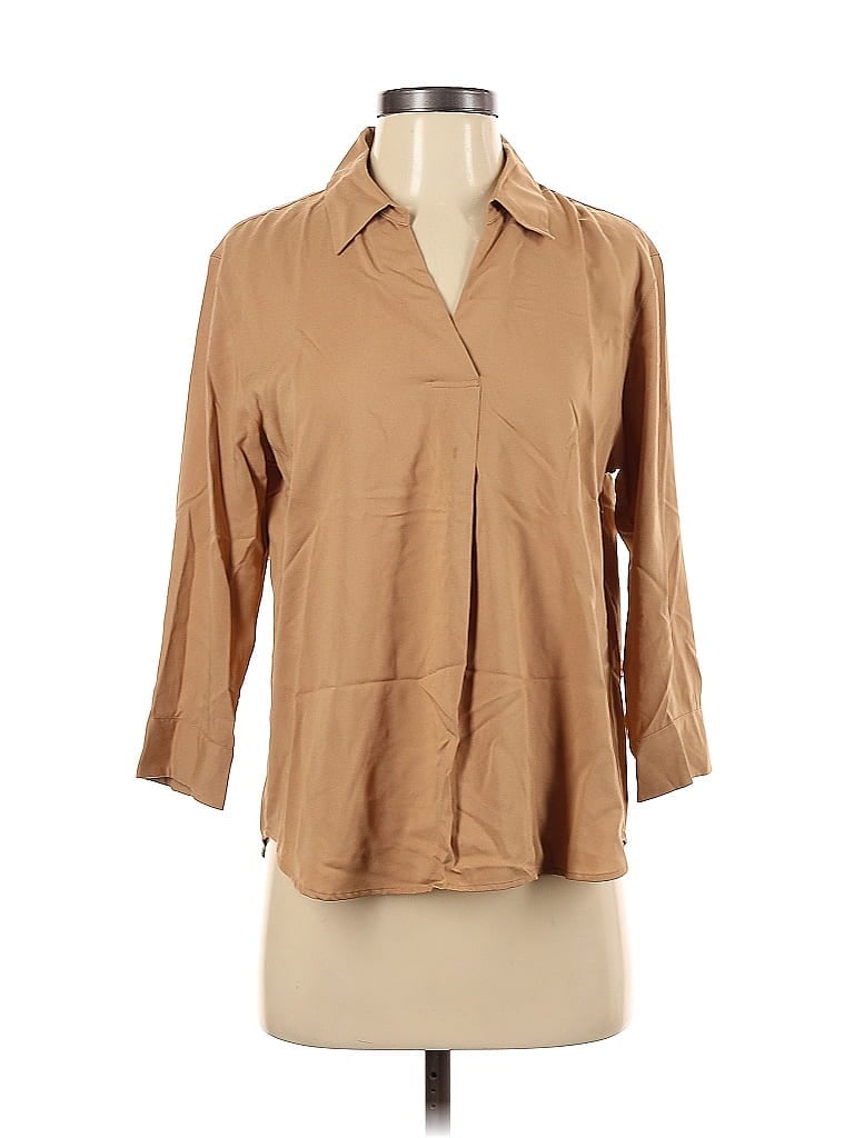 Pre-owned Uniqlo 3/4 Sleeve Button Down Shirt In Brown