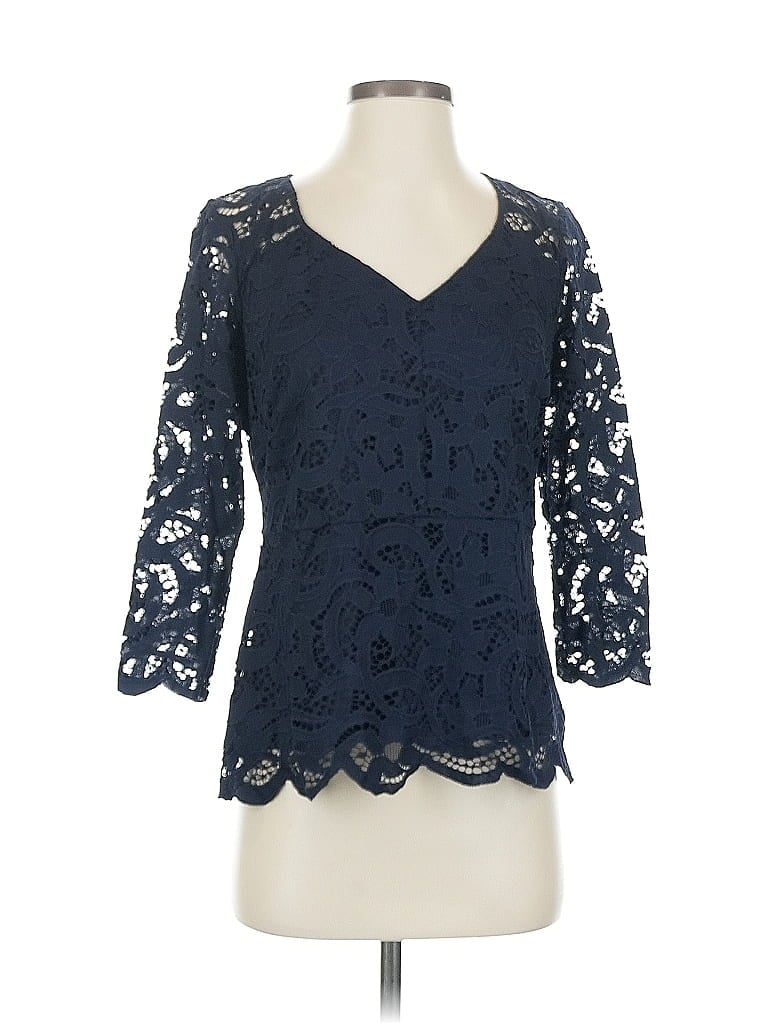 Click to view more detailed imagery on our partner's website Pre-owned Nanette Lepore 3/4 Sleeve Top Blue Sweetheart Neckline Tops