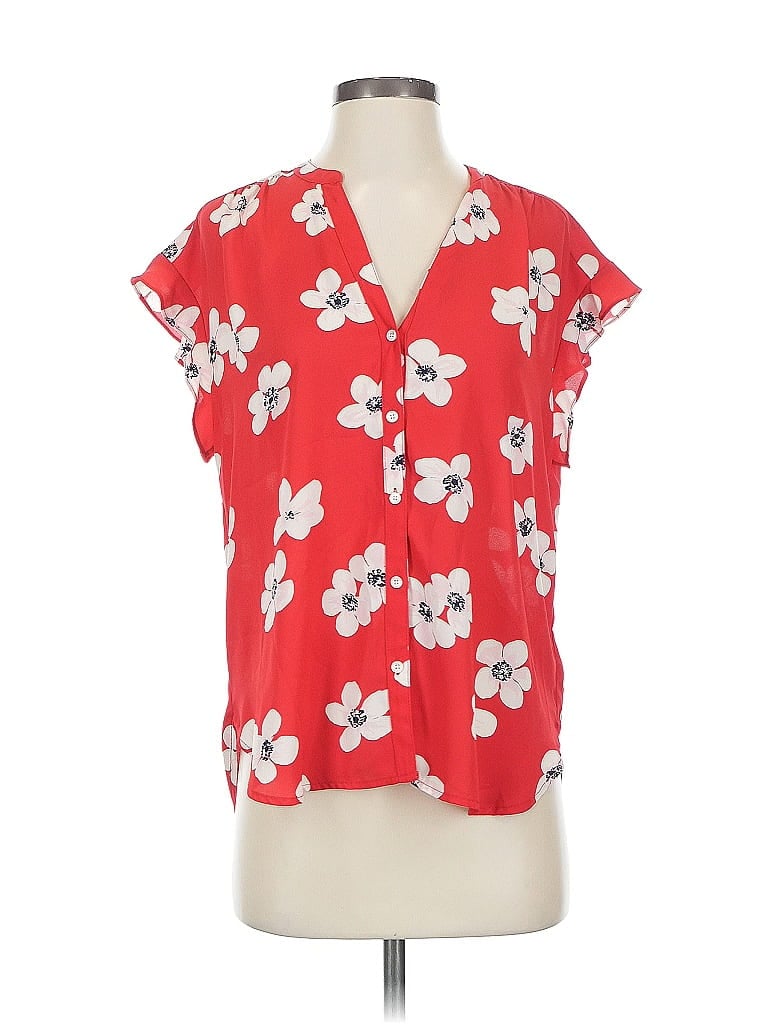 Pre-owned J.crew Factory Store Short Sleeve Blouse In Red