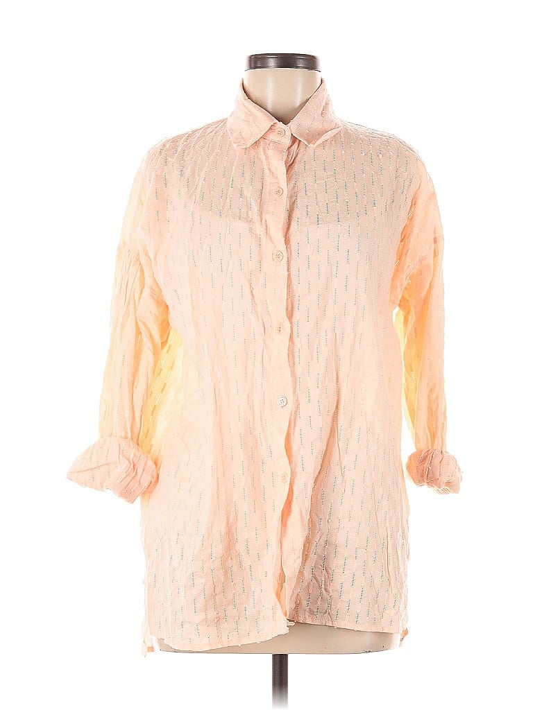 Pre-owned Unbranded 3/4 Sleeve Button Down Shirt In Orange