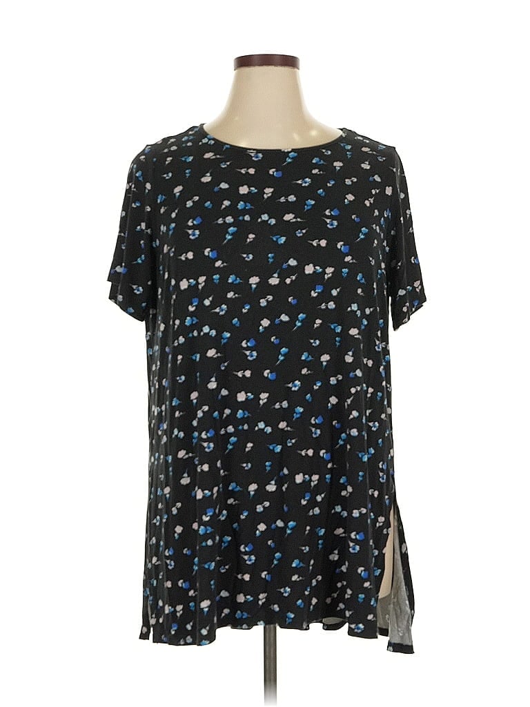 Pre-owned T Tahari Short Sleeve Top Black Stars Pattern Keyhole Neckline Tops