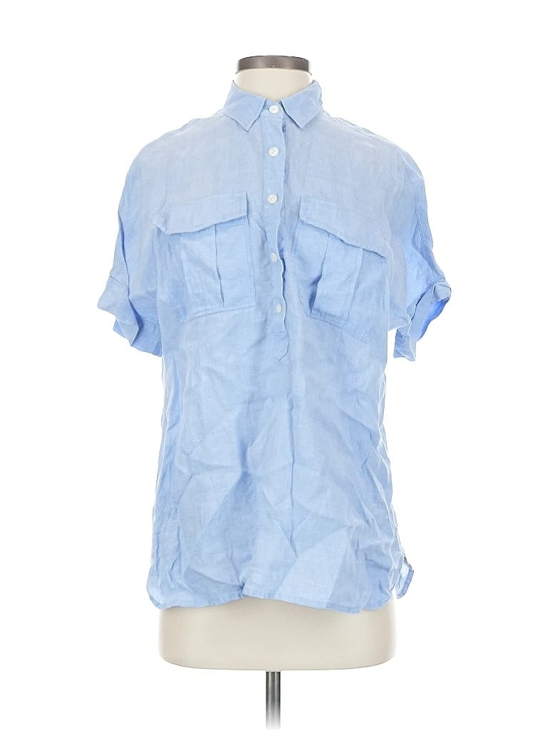 Pre-owned Baird Mcnutt For J.crew Short Sleeve Blouse In Blue