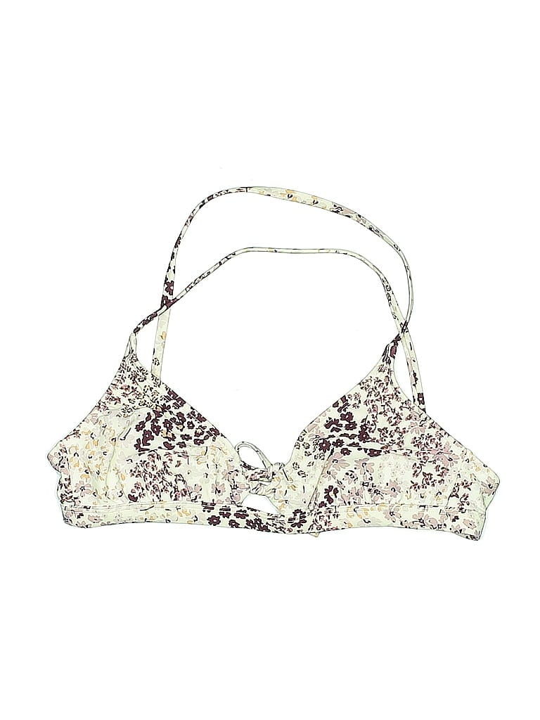 ADORE ME Pre-owned Swimsuit Top Ivory Floral Pattern Swimwear In White