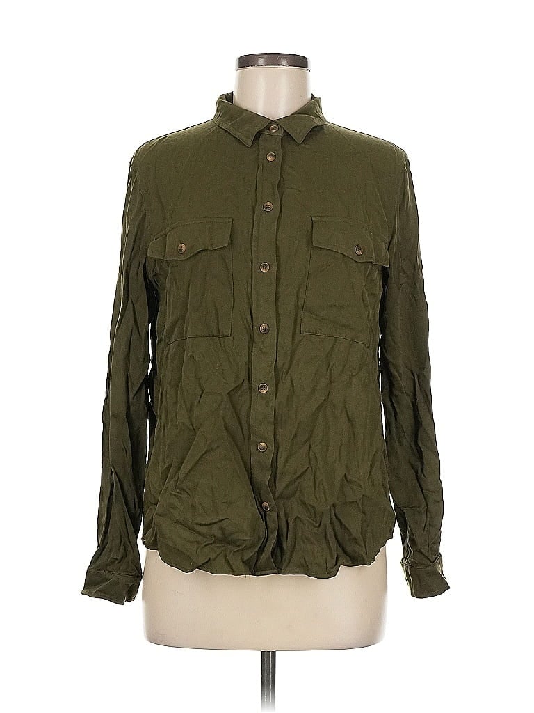 Pre-owned Forever 21 Long Sleeve Button Down Shirt In Green