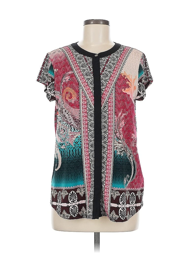 Pre-owned Dana Buchman Short Sleeve Blouse In Blue