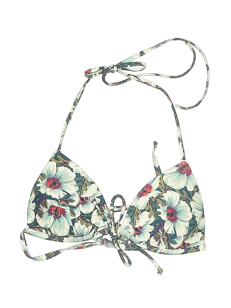 Pre-owned Relleciga Swimsuit Top Green Floral Pattern Swimwear