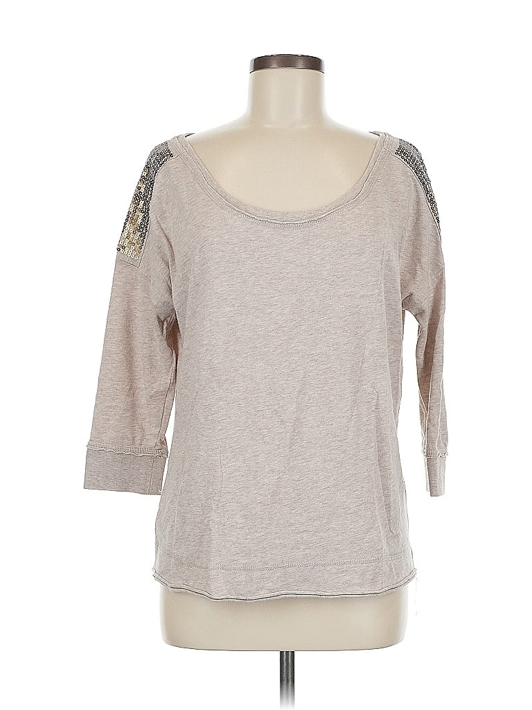 Pre-owned Roxy 3/4 Sleeve Top Tan Scoop Neck Tops In Brown