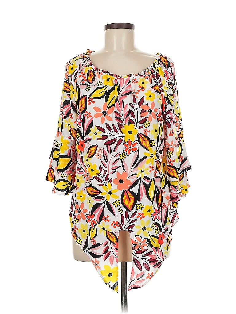 Pre-owned I.n. Studio 3/4 Sleeve Blouse In Yellow