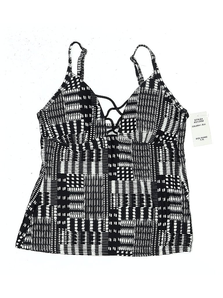 Kenneth Cole New York Swimsuit Top Black Graphic Pattern Swimwear In Black
