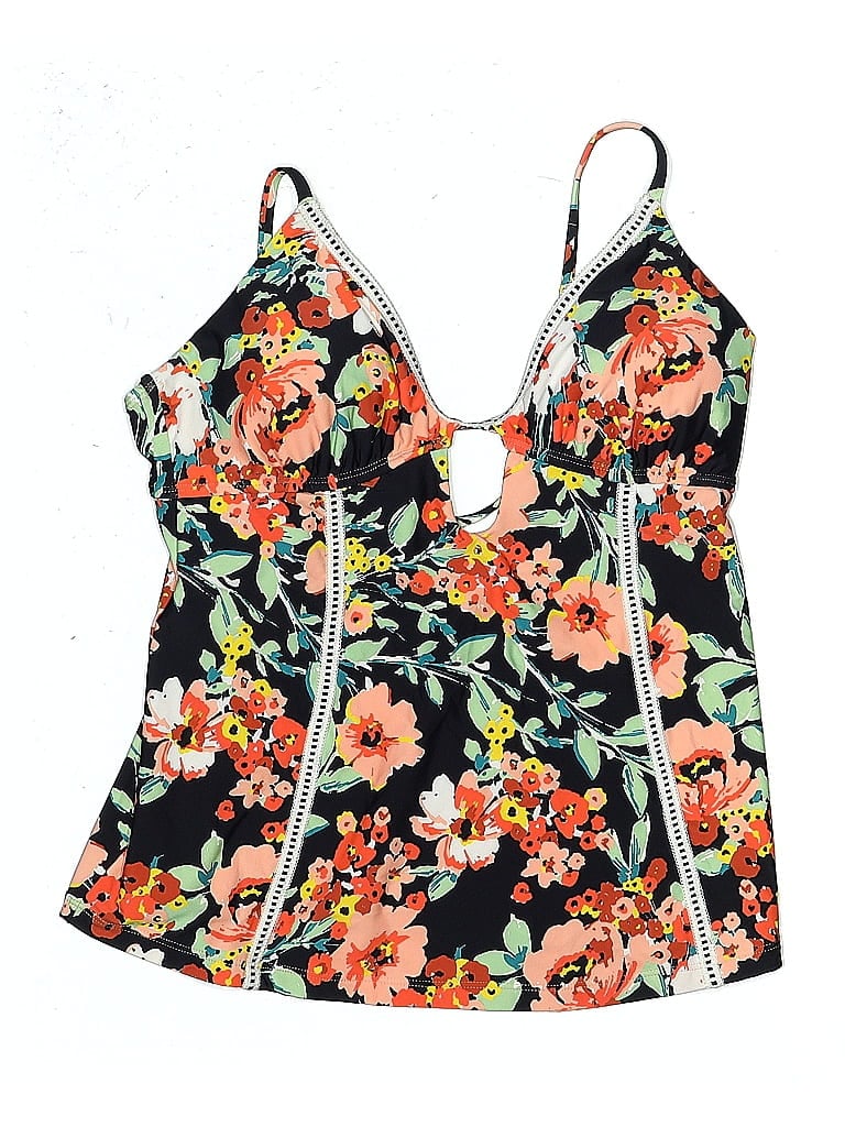 Lucky Brand Swimsuit Top Orange Floral Pattern Swimwear In Black