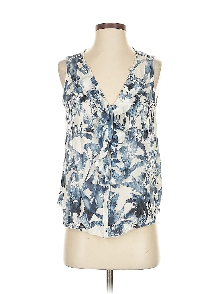 Pre-owned Go By Go Silk Sleeveless Silk Top Blue Plunge Neckline Tops