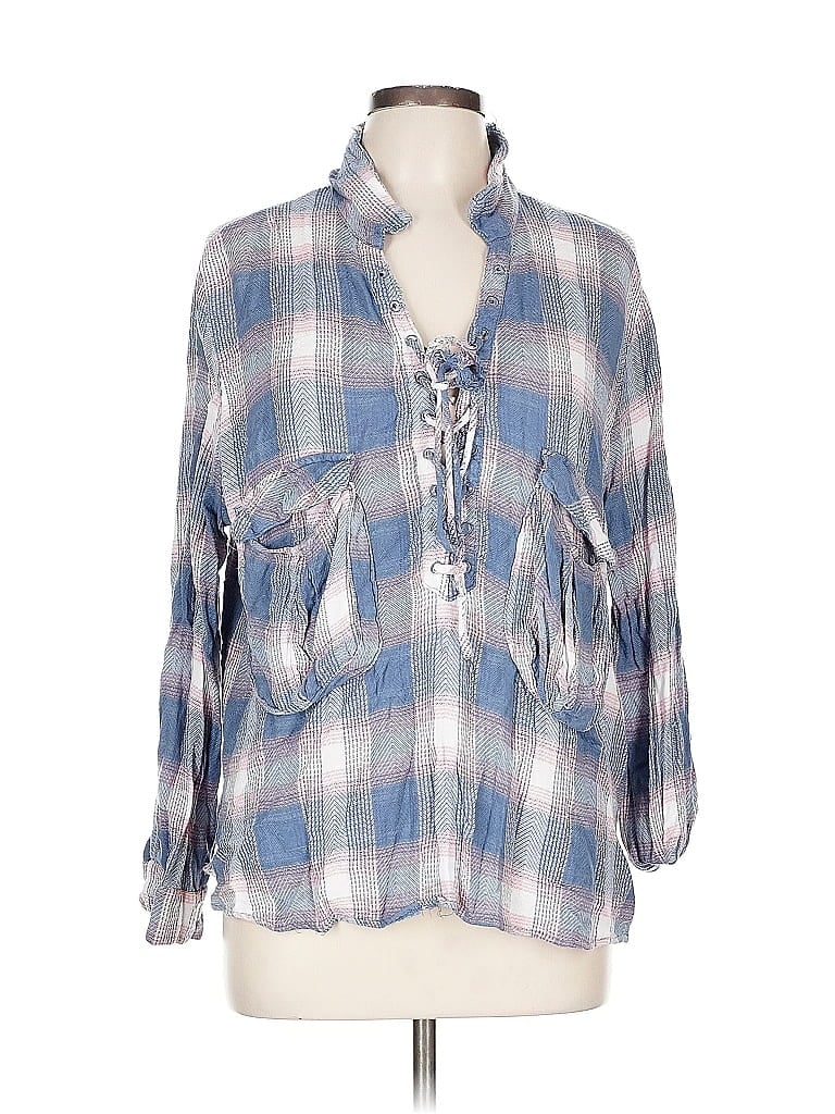 Pre-owned Vintage Havana 3/4 Sleeve Blouse In Blue