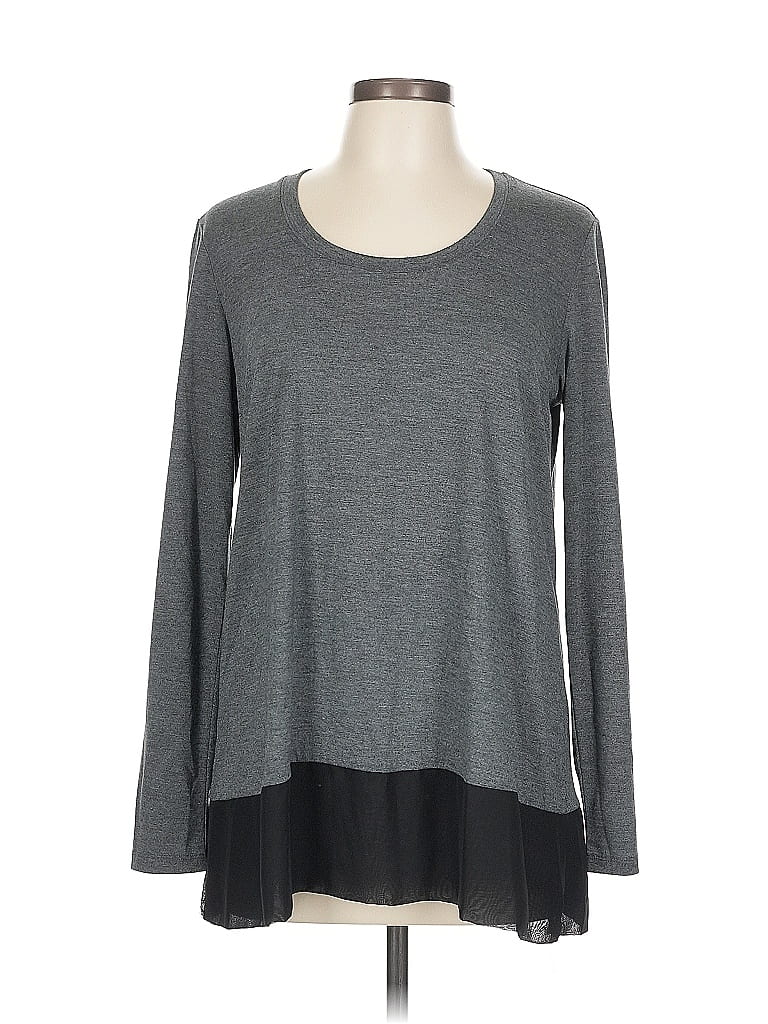 Pre-owned Simply Vera Vera Wang Long Sleeve Top Gray Crew Neck Tops