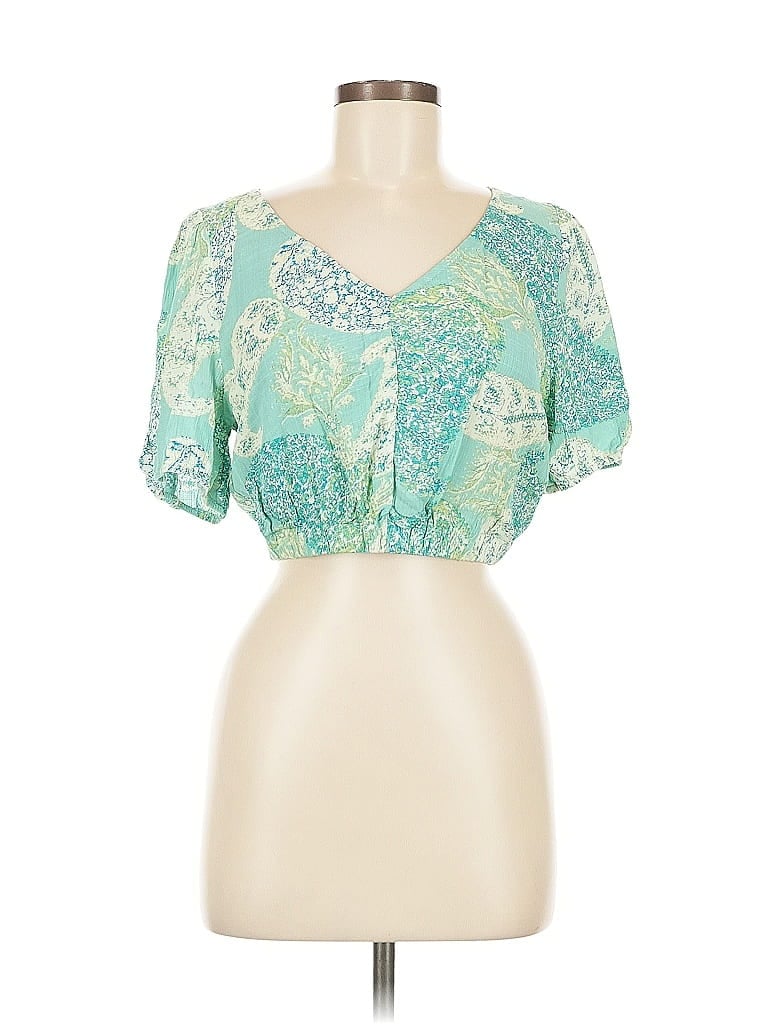 TIMING Pre-owned Short Sleeve Blouse In Green