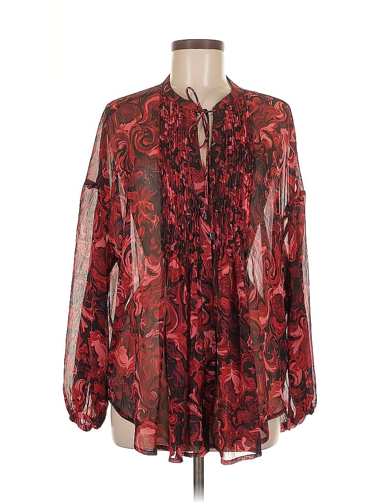 Pre-owned Guess Long Sleeve Blouse In Burgundy