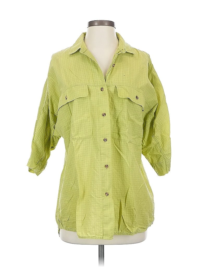 Pre-owned Everlane 3/4 Sleeve Button Down Shirt In Green