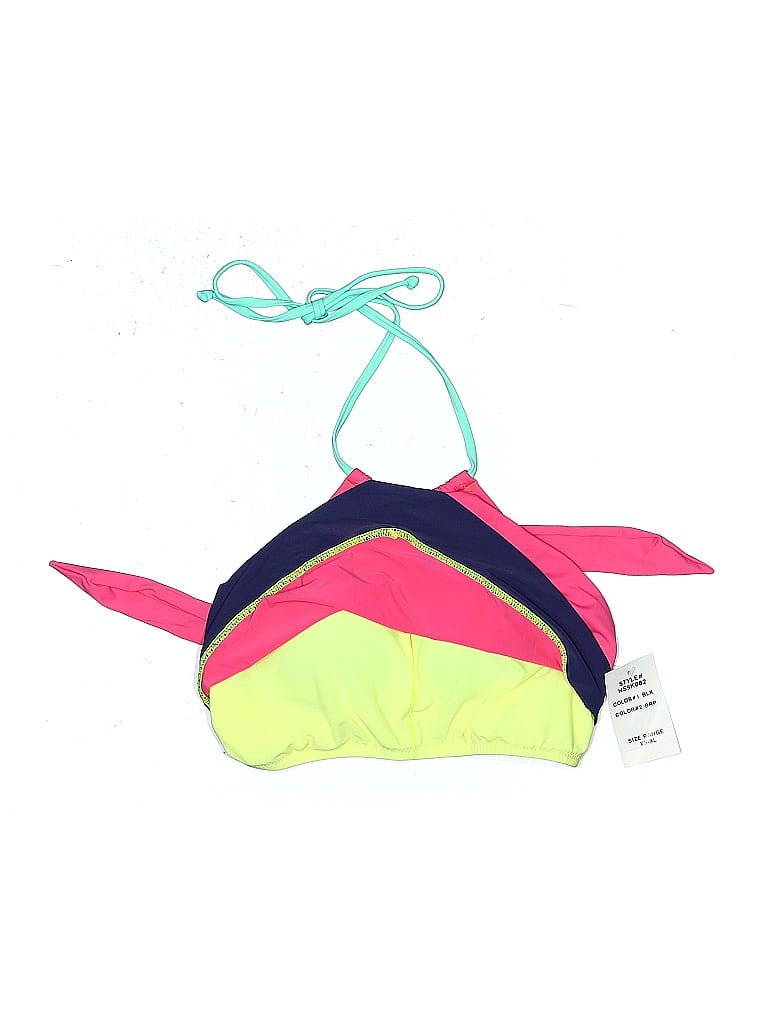 Hobie Swimsuit Top Green Color Block Pattern Swimwear In Pink