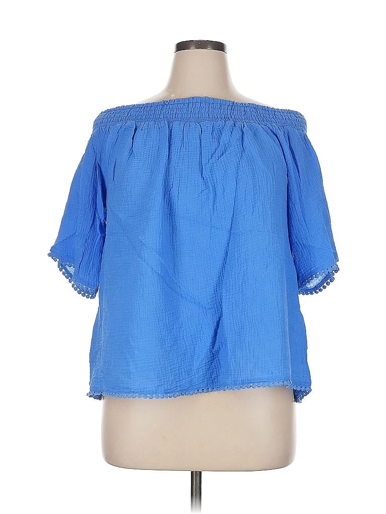 Pre-owned Rachel Rachel Roy Short Sleeve Blouse In Blue