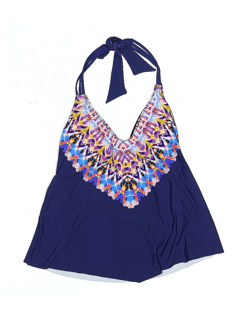 24TH & OCEAN Pre-owned Swimsuit Top Blue Print Pattern Swimwear