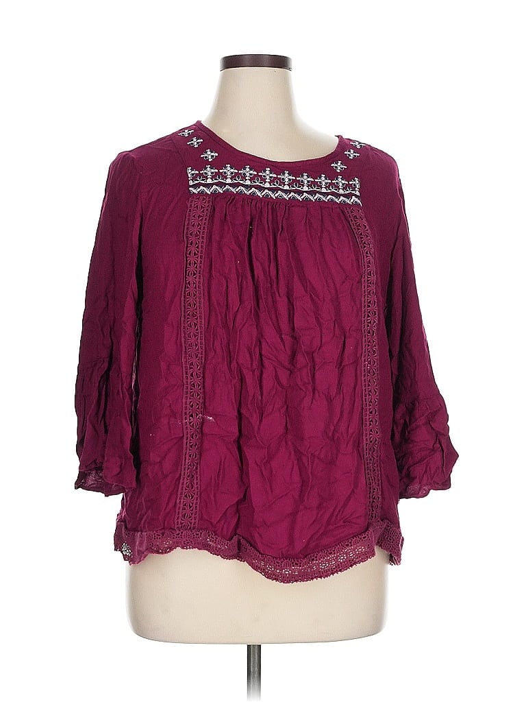 Pre-owned St. John's Bay 3/4 Sleeve Blouse In Burgundy