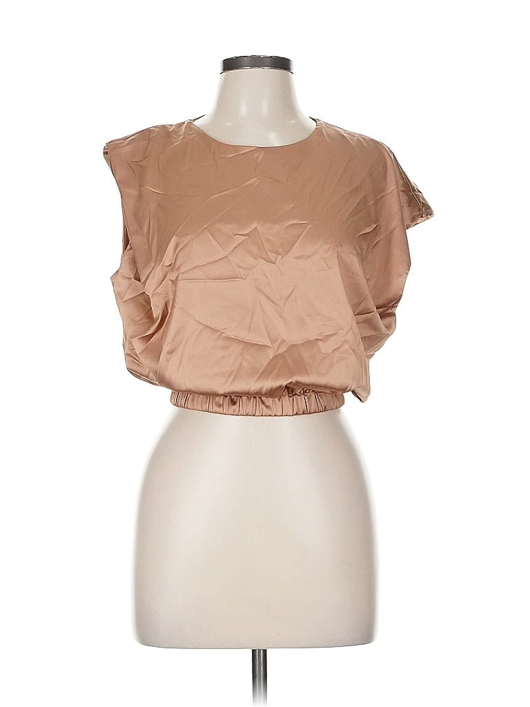 Pre-owned Tcec Short Sleeve Top Tan One Shoulder Neckline Tops In Brown