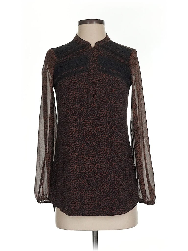 Pre-owned White House Black Market Long Sleeve Blouse In Brown