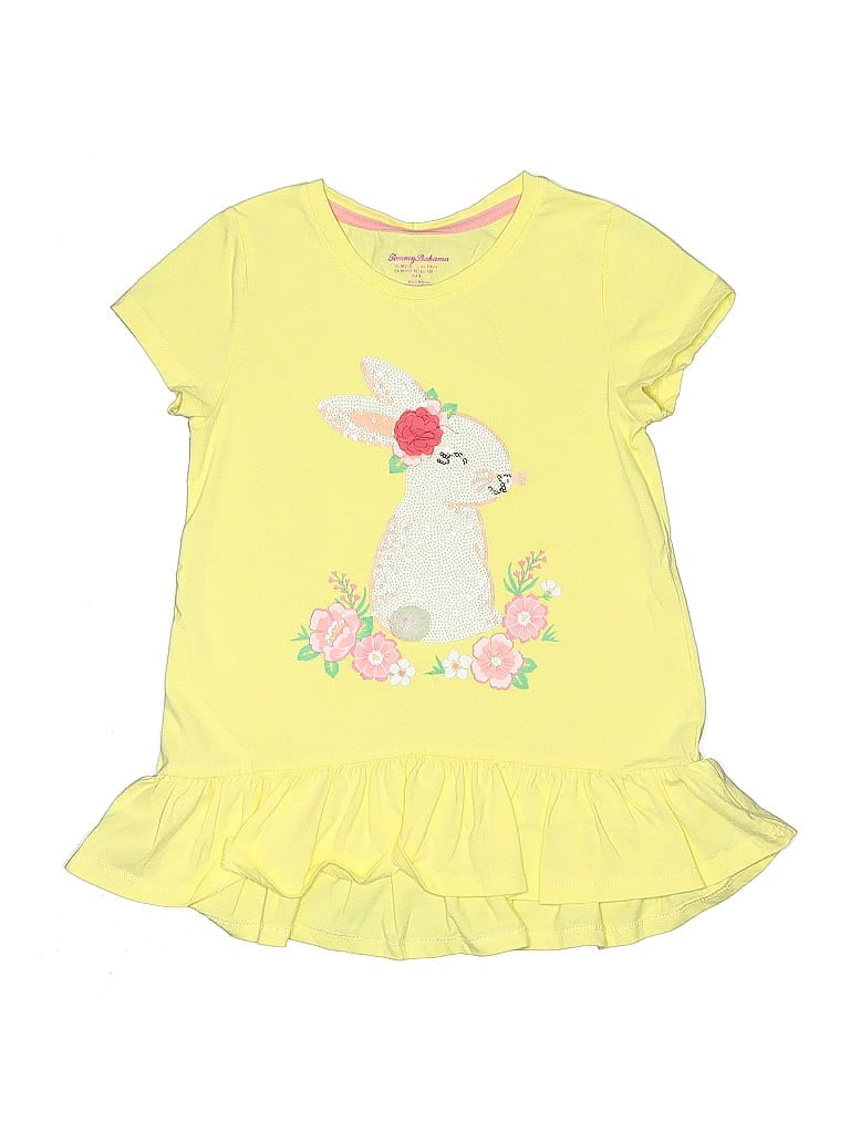 Pre-owned Tommy Bahama Kids' Short Sleeve Top Yellow Ruffles Neckline Tops