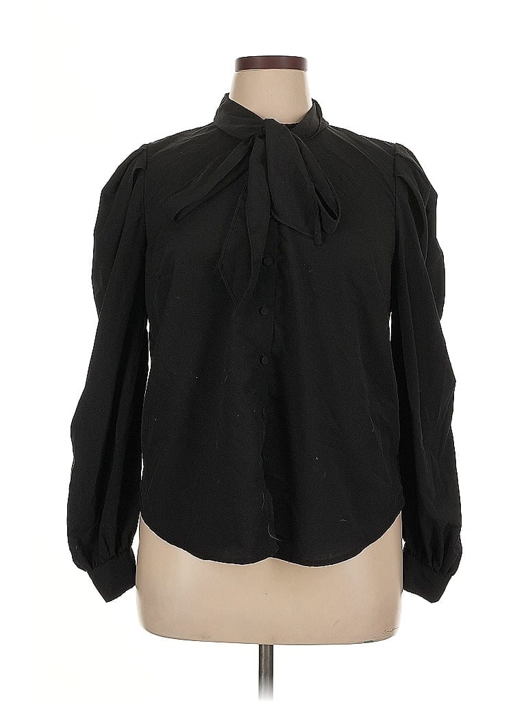 Pre-owned Eloquii Long Sleeve Blouse In Black