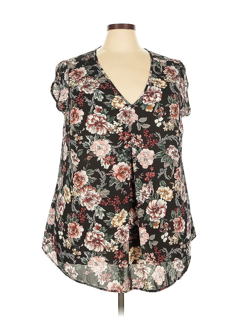 Pre-owned Halogen Short Sleeve Blouse In Black