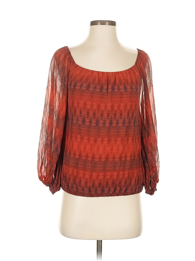 Pre-owned Alice And Olivia Alice + Olivia 3/4 Sleeve Silk Top Orange Square Neckline Tops