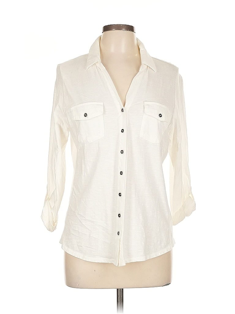 Pre-owned Sonoma Goods For Life 3/4 Sleeve Button Down Shirt In White