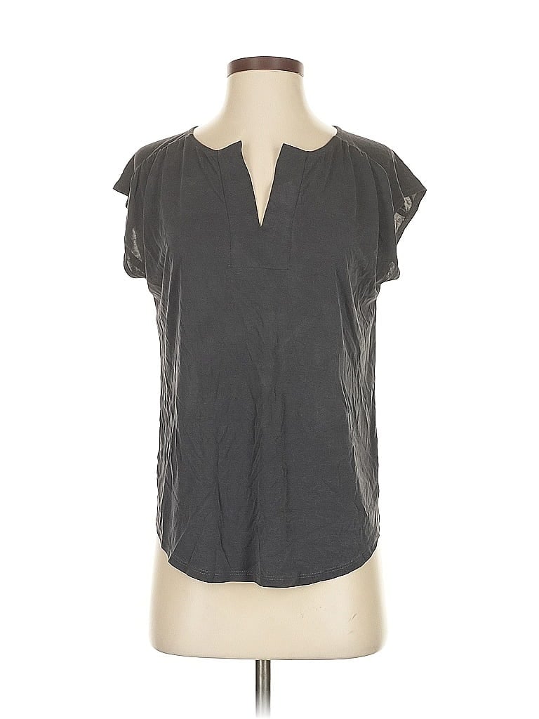 Pre-owned Ann Taylor Loft Outlet Short Sleeve Top Gray Keyhole Neckline Tops