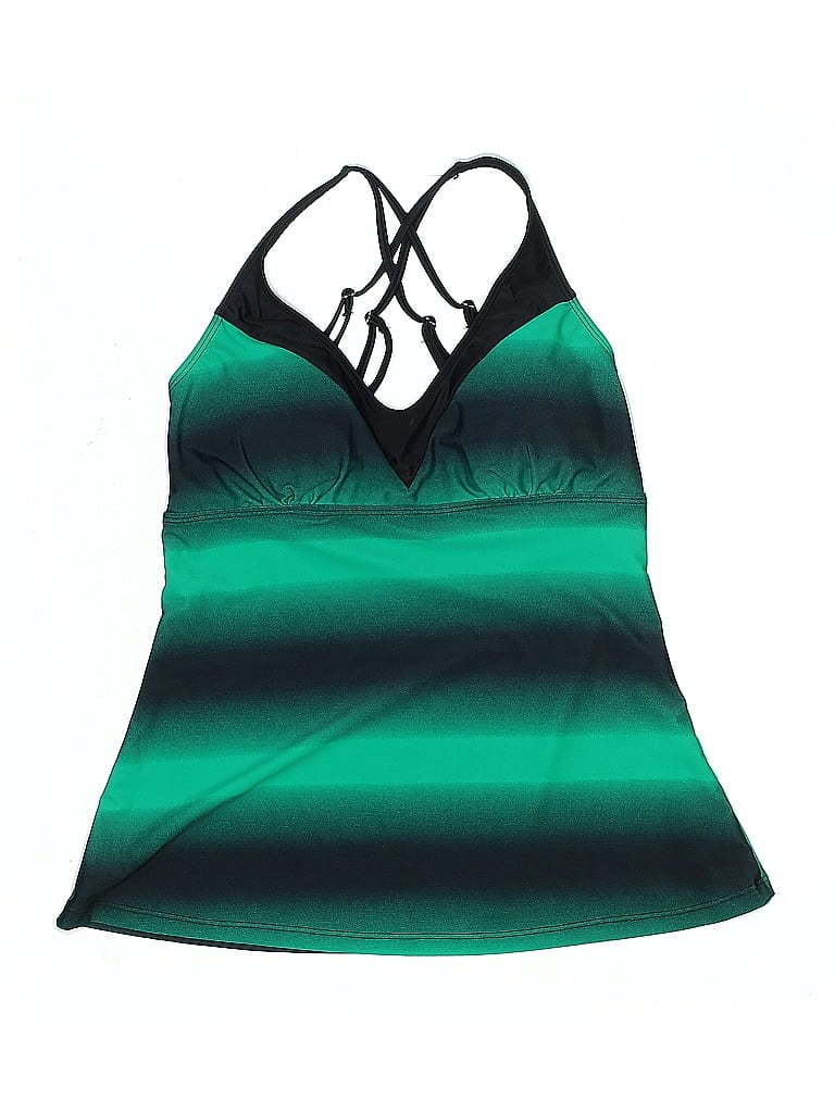 UNBRANDED Pre-owned Swimsuit Top Green Stripes Pattern Swimwear