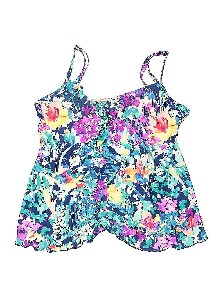 Pre-owned Maxine Of Hollywood Swimsuit Top Blue Floral Pattern Swimwear