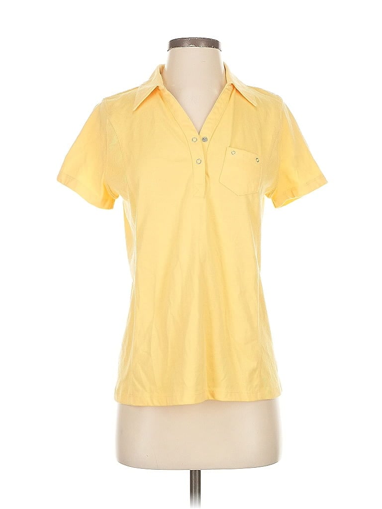 Pre-owned Studio Works Short Sleeve Top Yellow Collared Neckline Tops