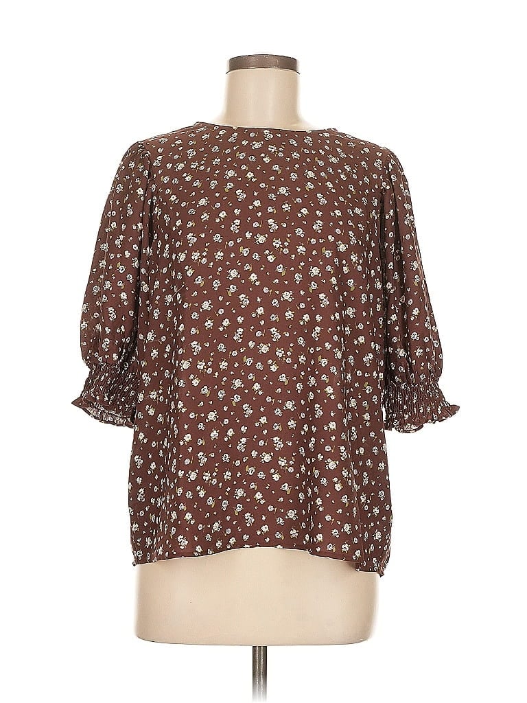 Pre-owned Pleione 3/4 Sleeve Blouse In Brown