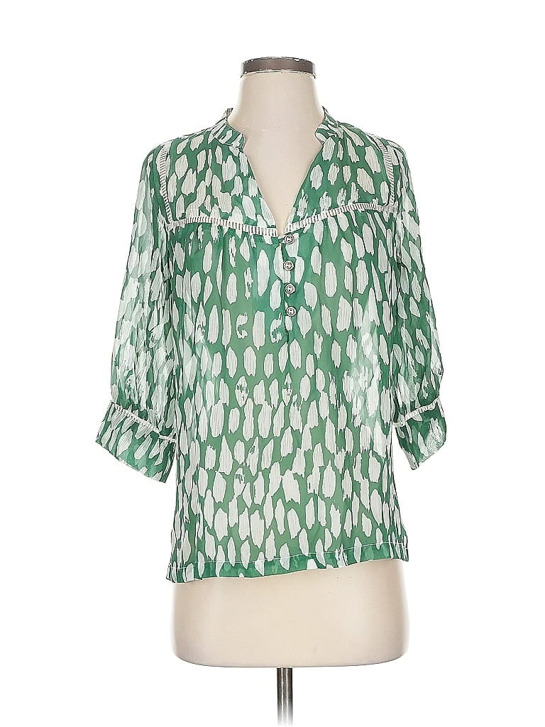 Pre-owned Dolan 3/4 Sleeve Silk Top Green Keyhole Neckline Tops