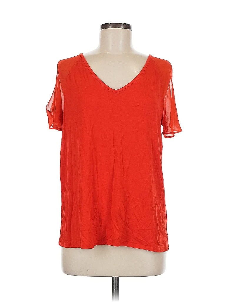 Pre-owned Vince Camuto Short Sleeve Top Orange V Neck Tops