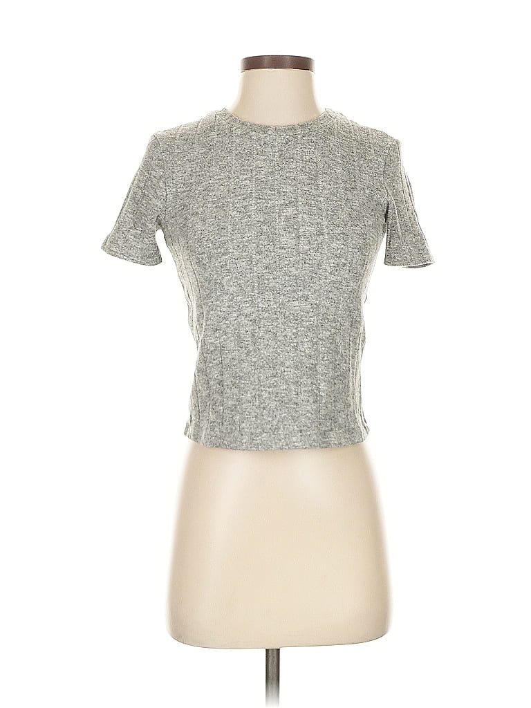 Pre-owned Trafaluc By Zara Short Sleeve Top Gray Mock Neckline Tops