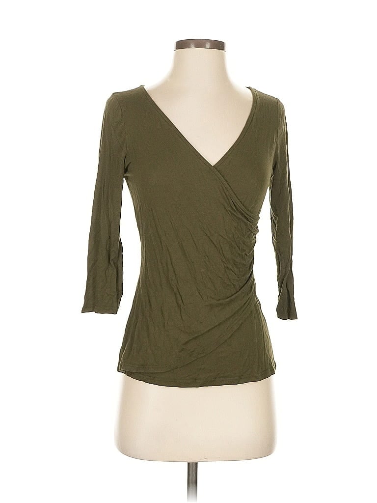 Pre-owned Gilli 3/4 Sleeve Top Green Plunge Neckline Tops