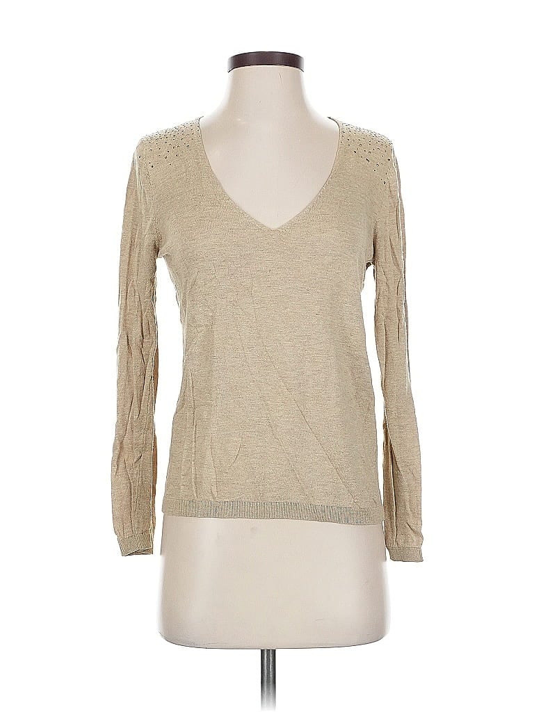 MNG Pre-owned Long Sleeve Top Tan V Neck Tops In Brown