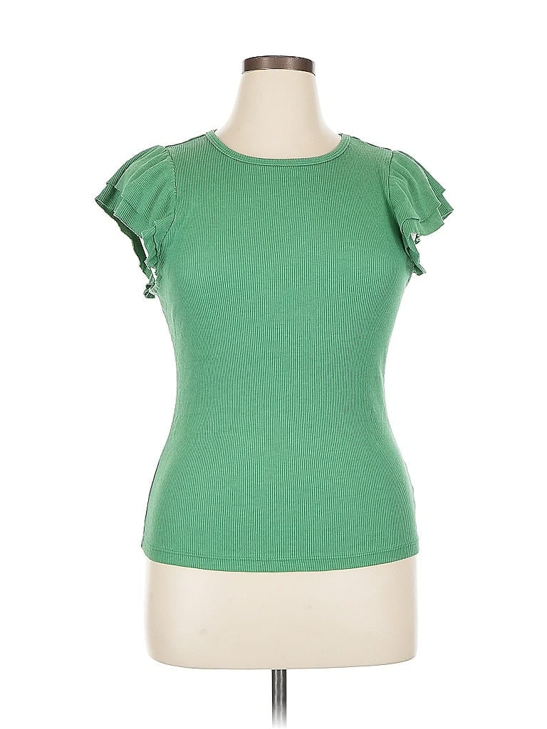 Pre-owned T.la Short Sleeve Top Green Sweetheart Neckline Tops
