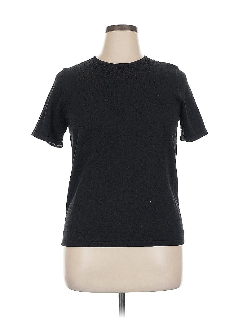 Pre-owned Allison Daley Short Sleeve Top Black Crew Neck Tops
