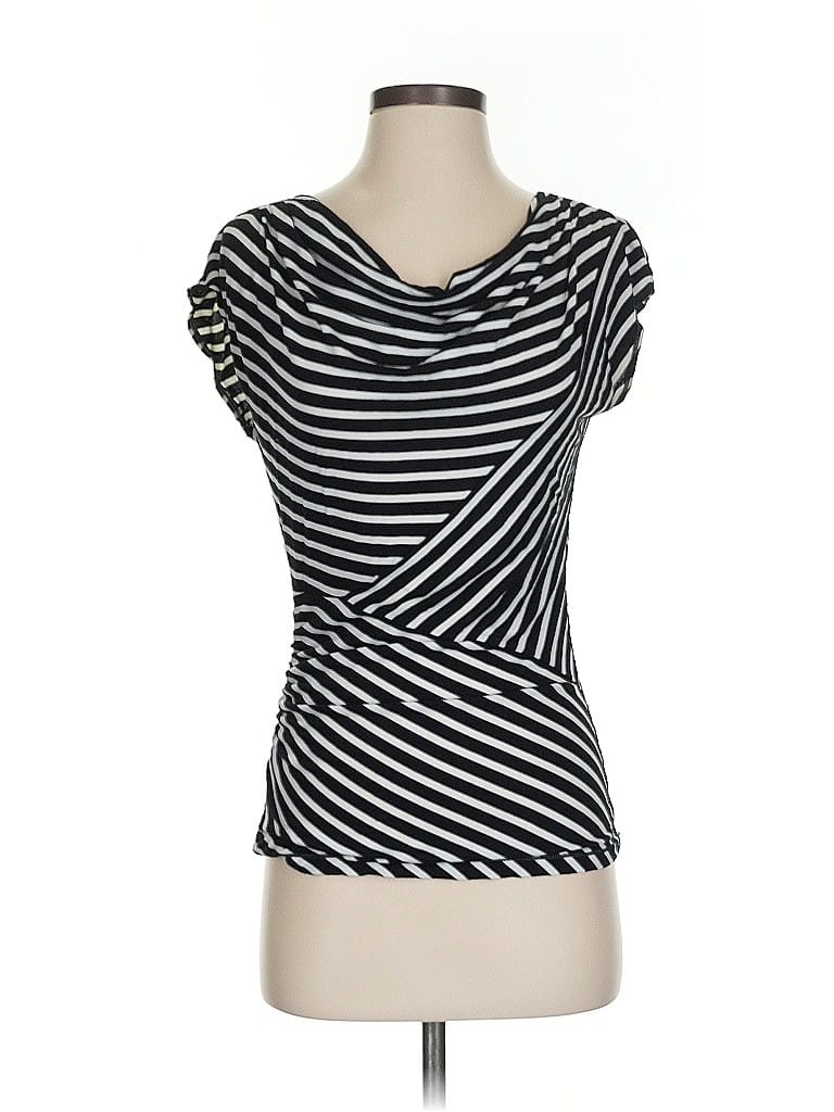 Pre-owned Max Studio Short Sleeve Top Black Stripes Pattern Scoop Neck Tops