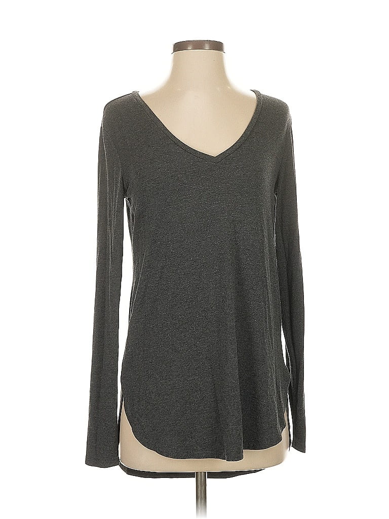 Pre-owned Halogen Long Sleeve Top Gray V Neck Tops