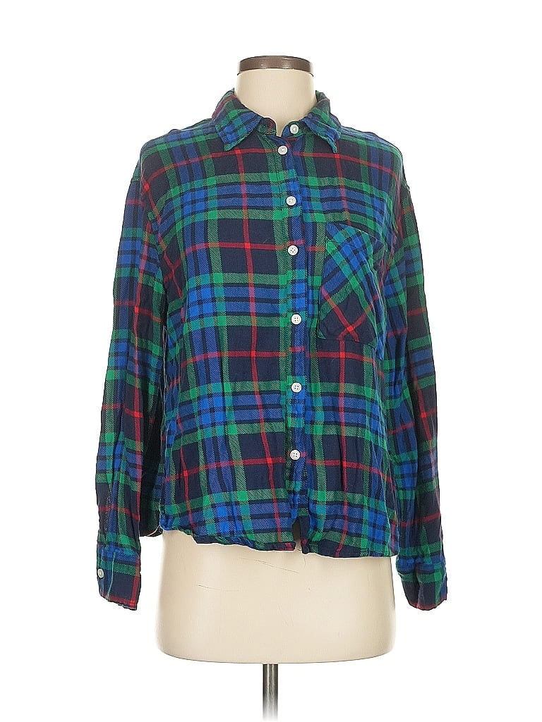 Pre-owned Aerie Long Sleeve Button Down Shirt In Green