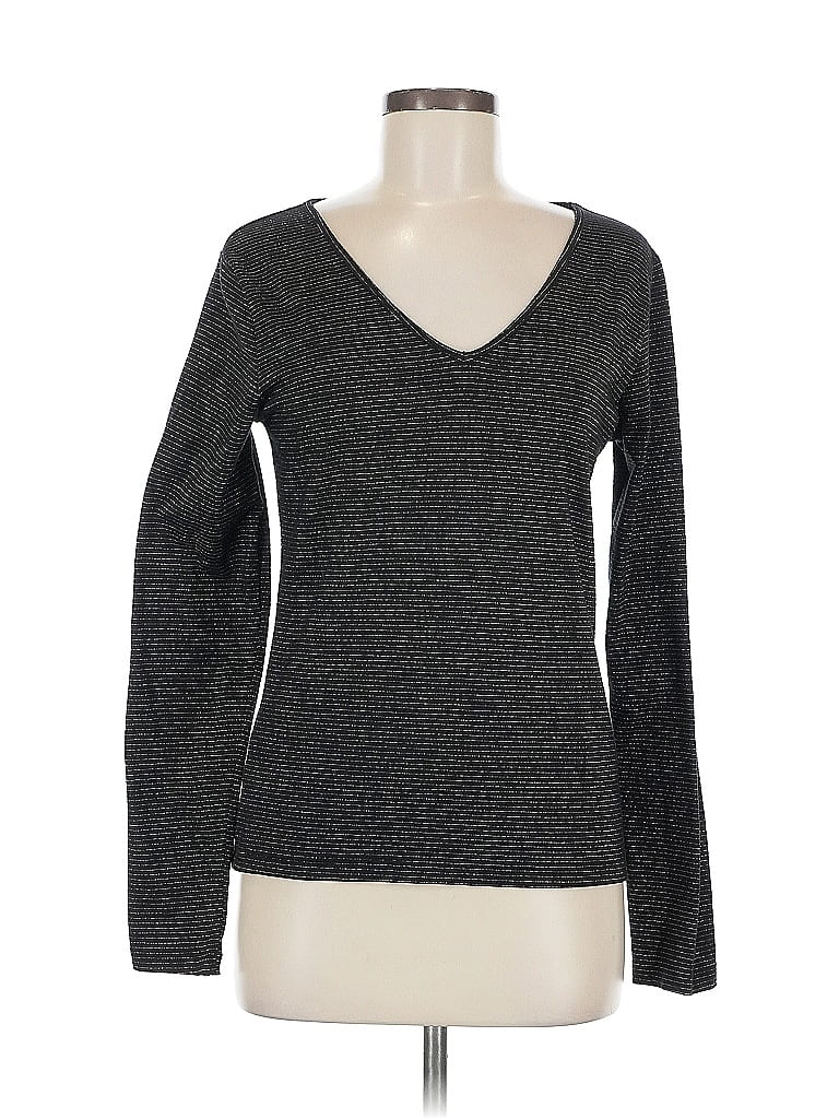 Pre-owned Moda International Long Sleeve Top Gray V Neck Tops